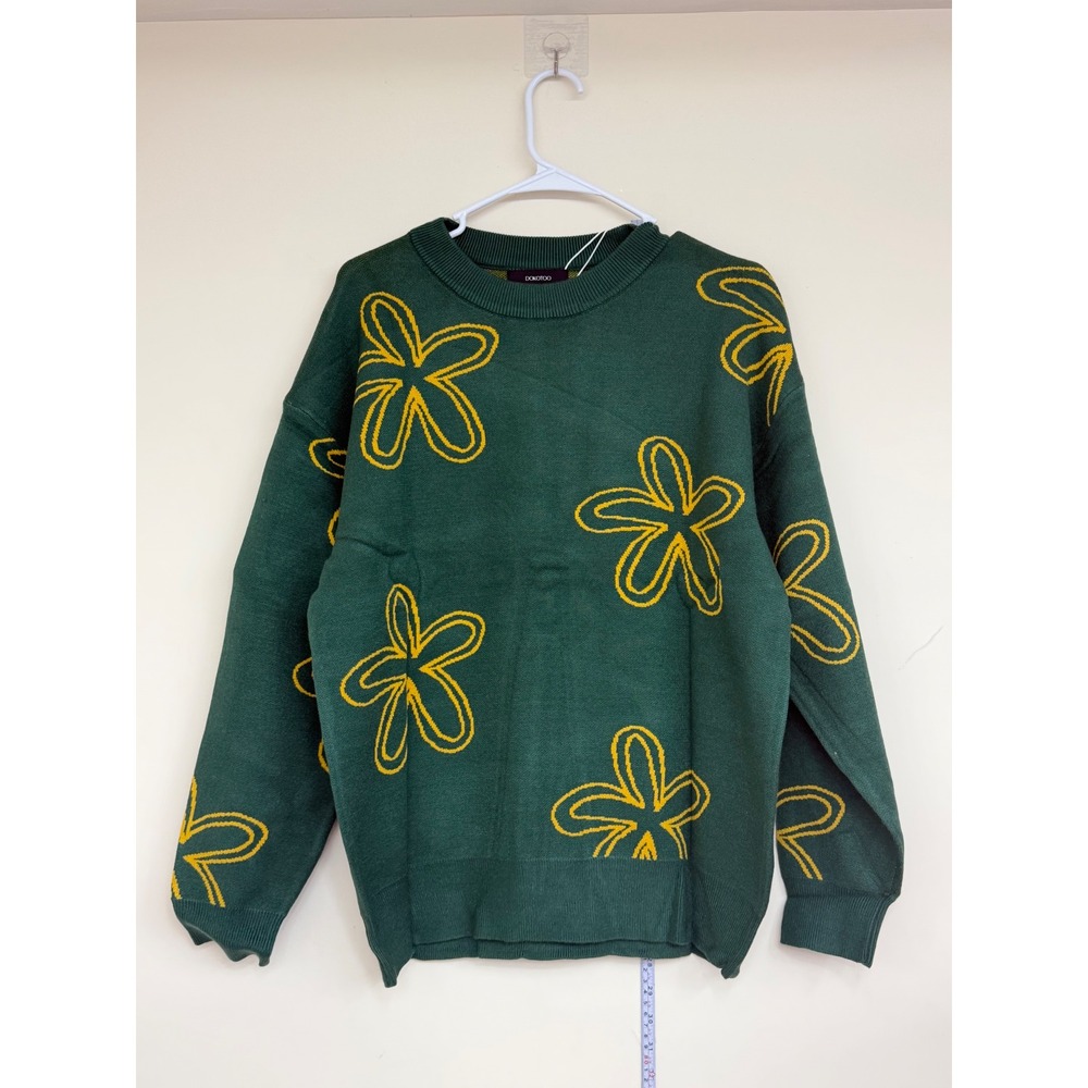 Dokotoo Floral Sweater Women Large New Green Yellow Graphic Knit Pullover